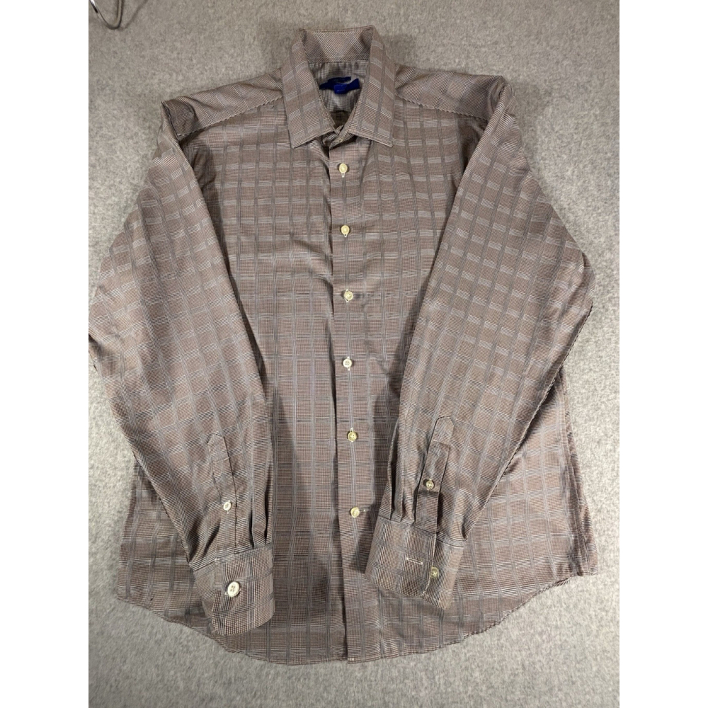 EGARA Non Iron Dress Shirt Mens XL Brown Check Long Sleeve Button Up